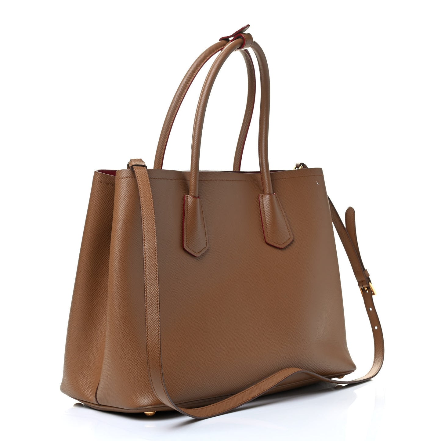 Saffiano Cuir Large Double Bag Caramel Fuoco