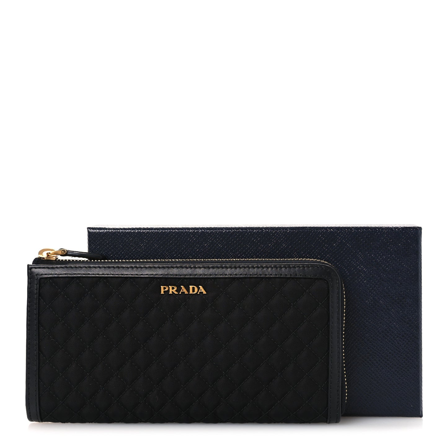Tessuto Nylon Quilted Zip Around Wallet Black