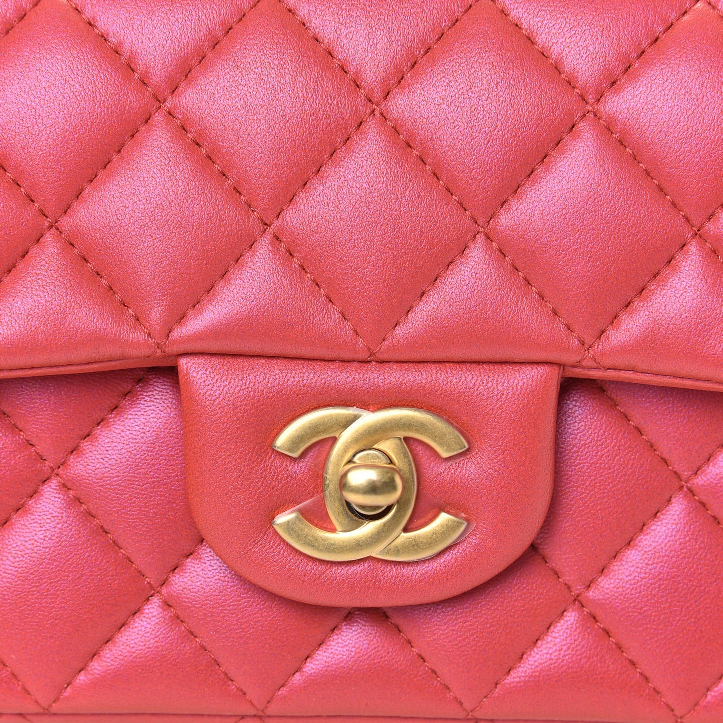 Iridescent Lambskin Quilted Mini Top Handle Rectangular Flap Red
