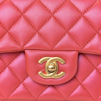 Chanel Iridescent Lambskin Quilted Mini Top Handle Rectangular Flap Red 8 of 11