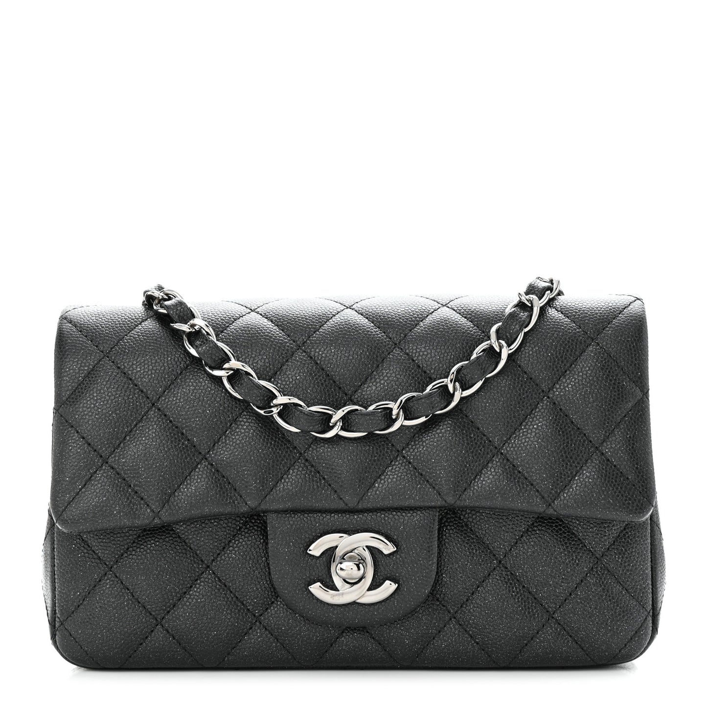 Iridescent Caviar Quilted Mini Rectangular Flap Black