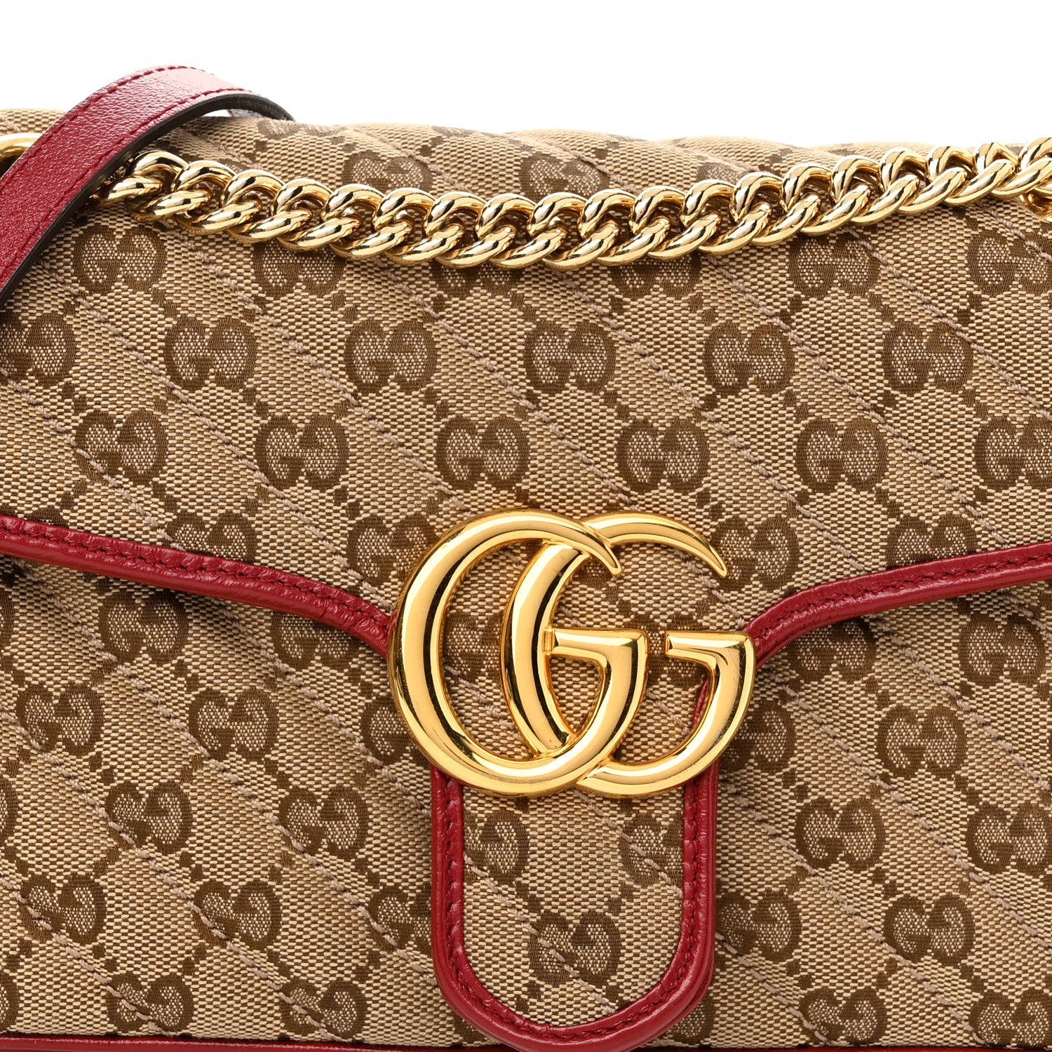 Gucci Monogram Azalea Calfskin Matelasse Diagonal Small GG Marmont Shoulder Bag Beige Ebony New Cherry Red 8 of 11