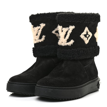 Louis Vuitton Suede Calfskin Shearling Snowdrop Flat Ankle Boot 39.5 Black 3 of 8
