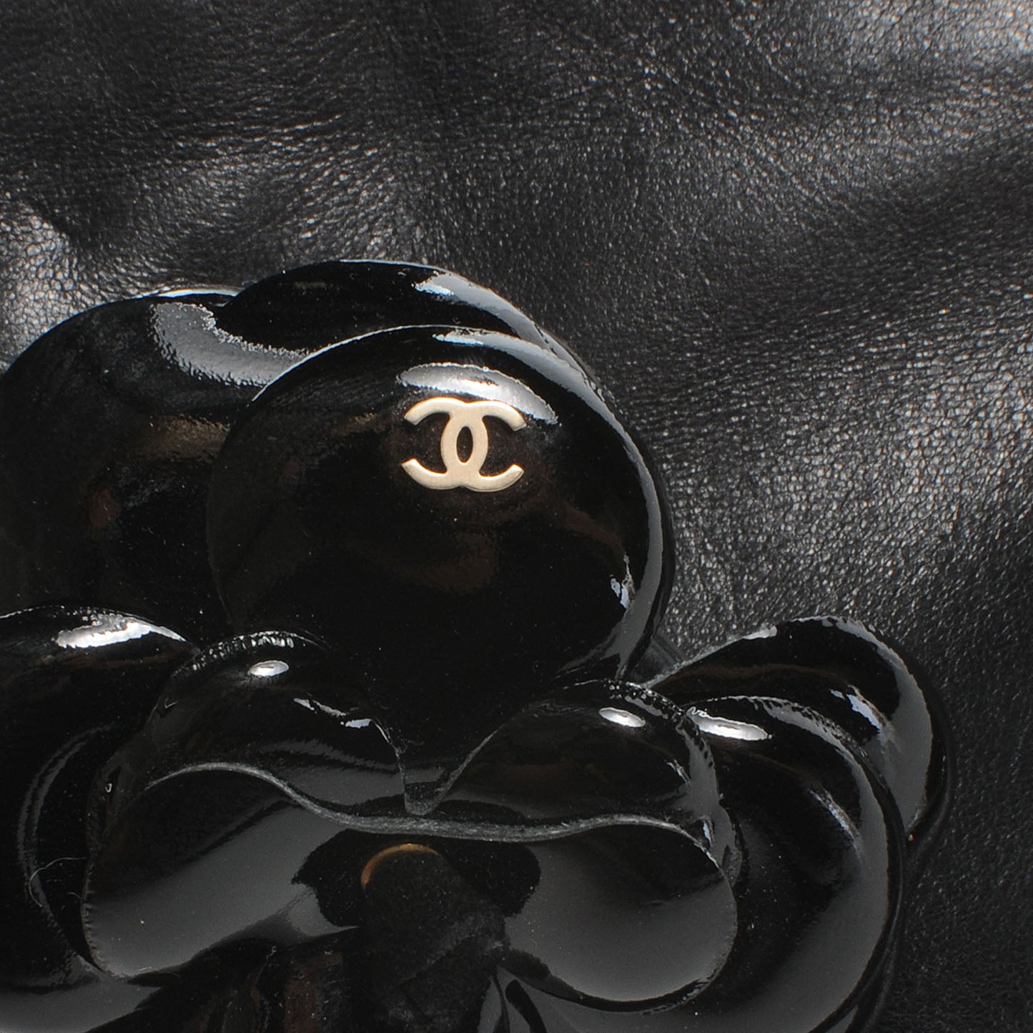 Chanel Lambskin and Patent Leather Camellia Wristlet Black 5 of 8