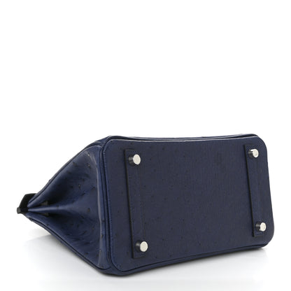 Hermes Ostrich Bi-Color Birkin 25 Bleu Iris Black 4 of 11