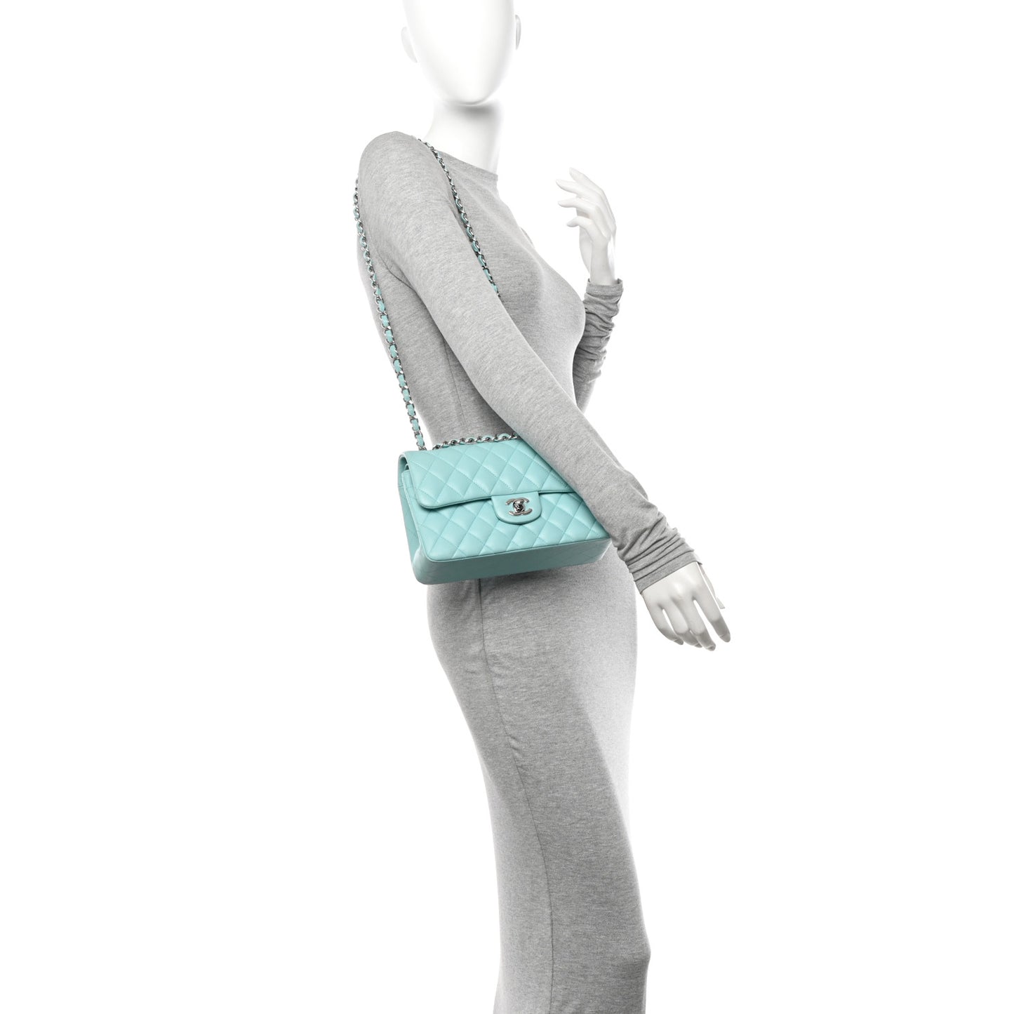 Lambskin Quilted Small Double Flap Light Blue