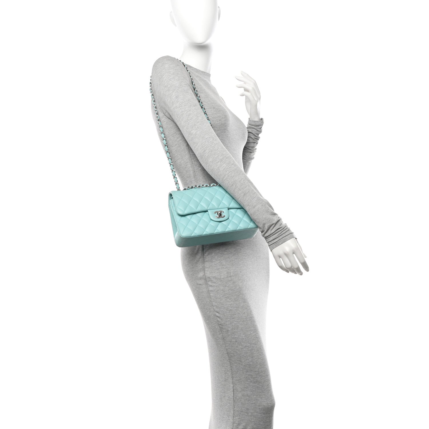 Chanel Lambskin Quilted Small Double Flap Light Blue 2 of 15