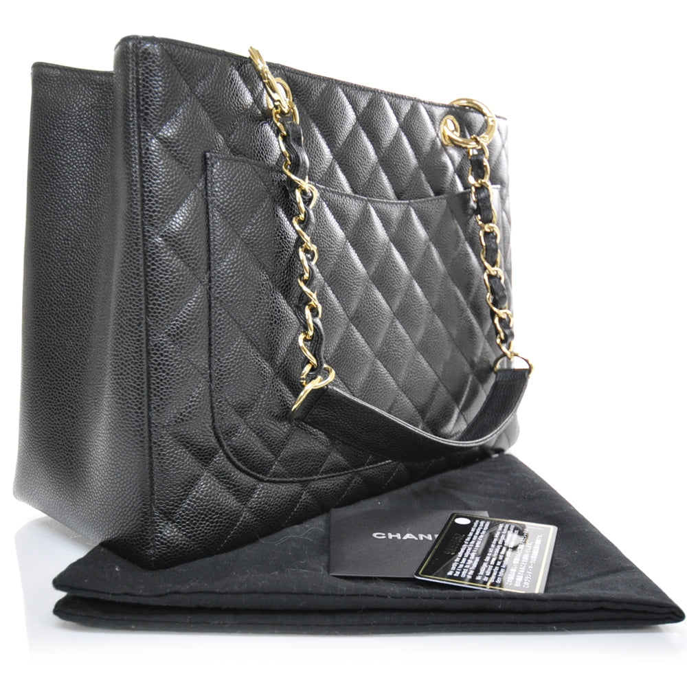 Caviar Quilted Grand Shopping Tote GST Black