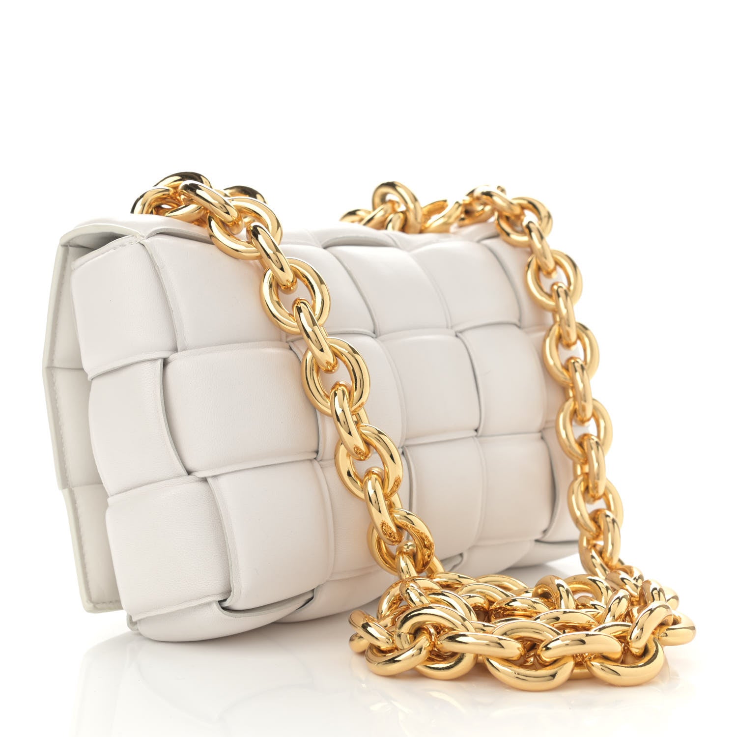 Bottega Veneta Lambskin Maxi Intreccio Padded Chain Cassette Crossbody Bag White 3 of 10