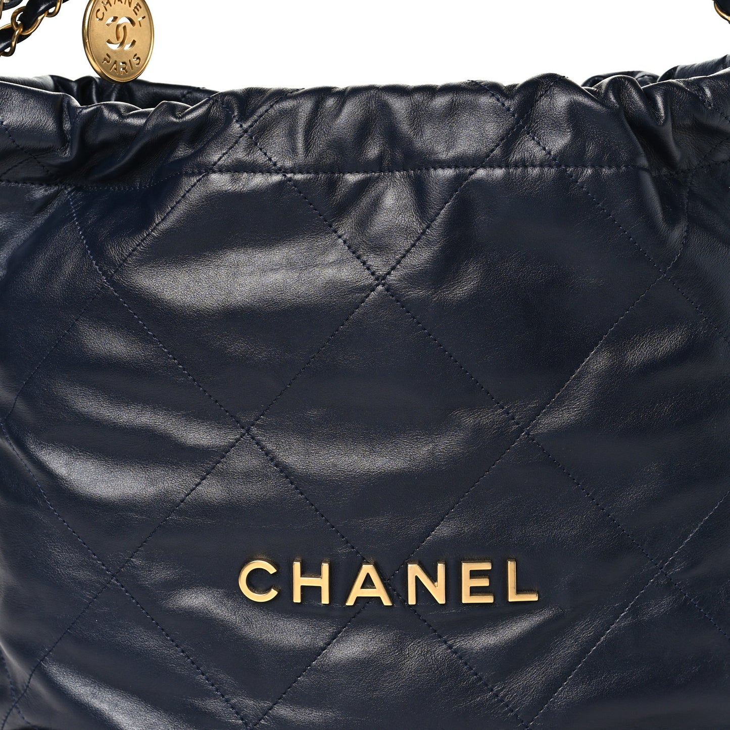 Shiny Calfskin Quilted Small Chanel 22 Navy