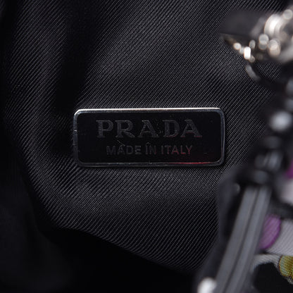 Prada Fabric Calfskin Floral Print Net Chain Bag Black Multicolor 8 of 11