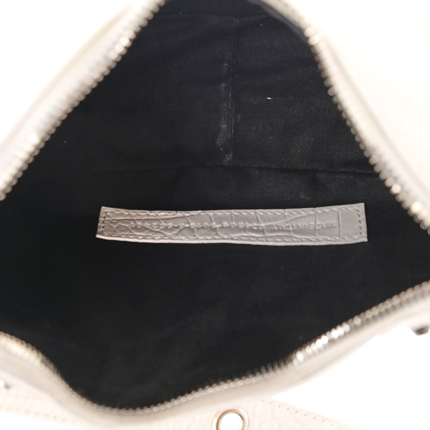Extra Supple Calfskin Crocodile Embossed Le Cagole Shoulder Bag XS White