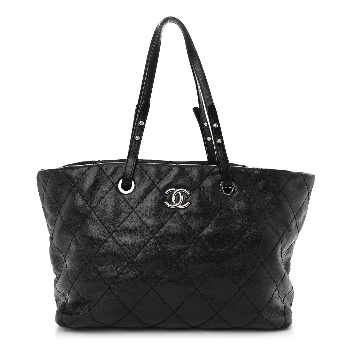 Glazed Calfskin Large On The Road Tote Black