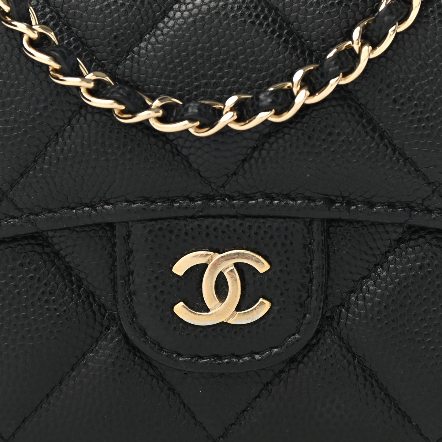 Caviar Quilted Flap Card Holder On Chain Black