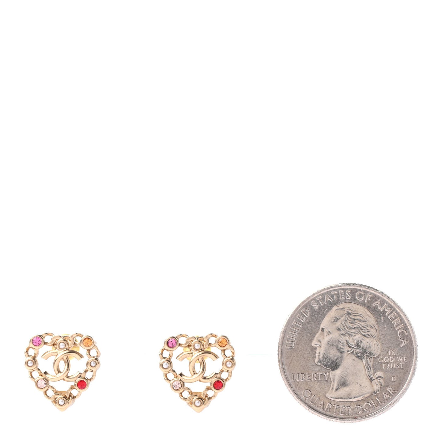 Pearl Crystal CC Heart Earrings Gold Multicolor