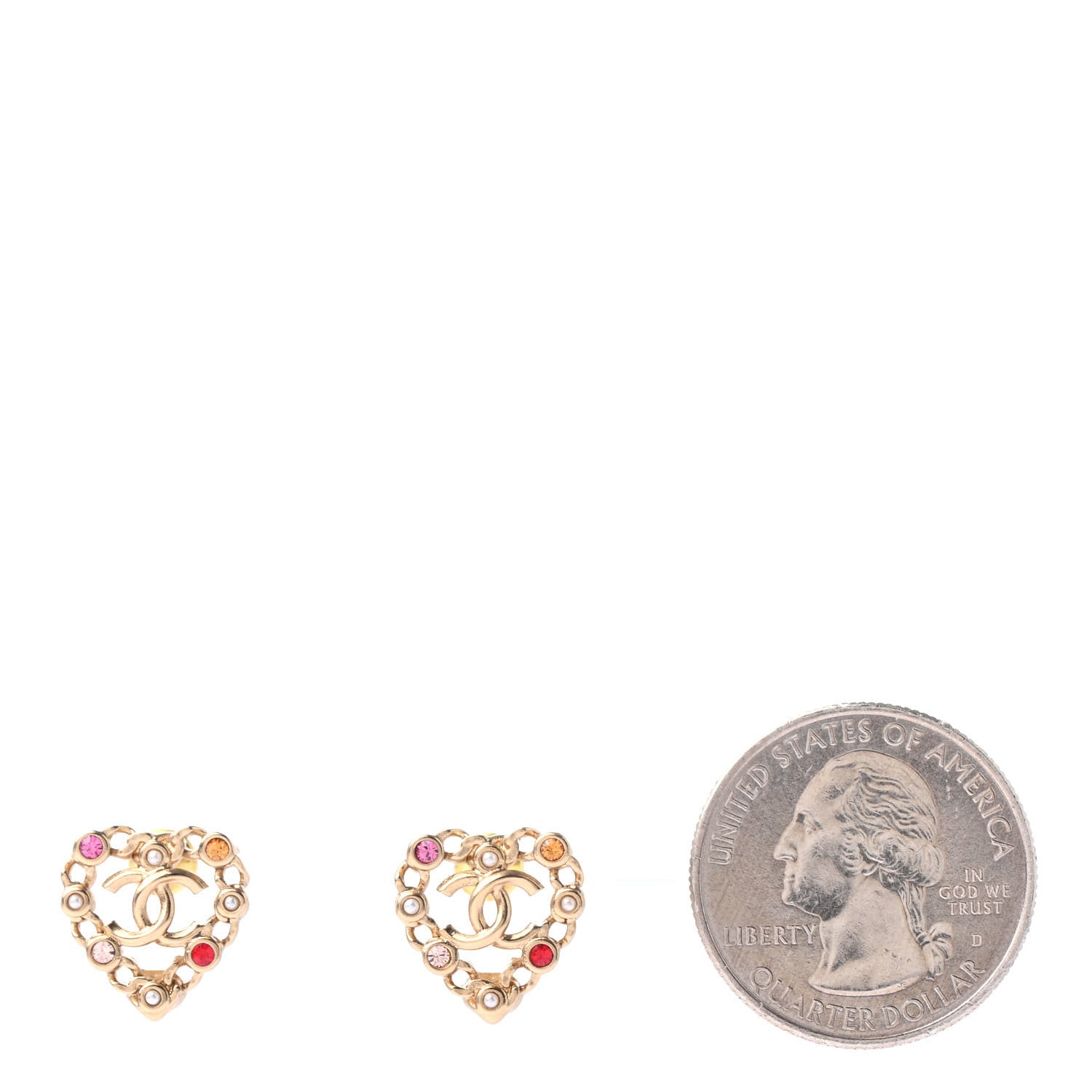 Chanel Pearl Crystal CC Heart Earrings Gold Multicolor 2 of 4