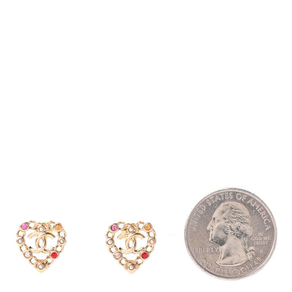 Chanel Pearl Crystal CC Heart Earrings Gold Multicolor 2 of 4