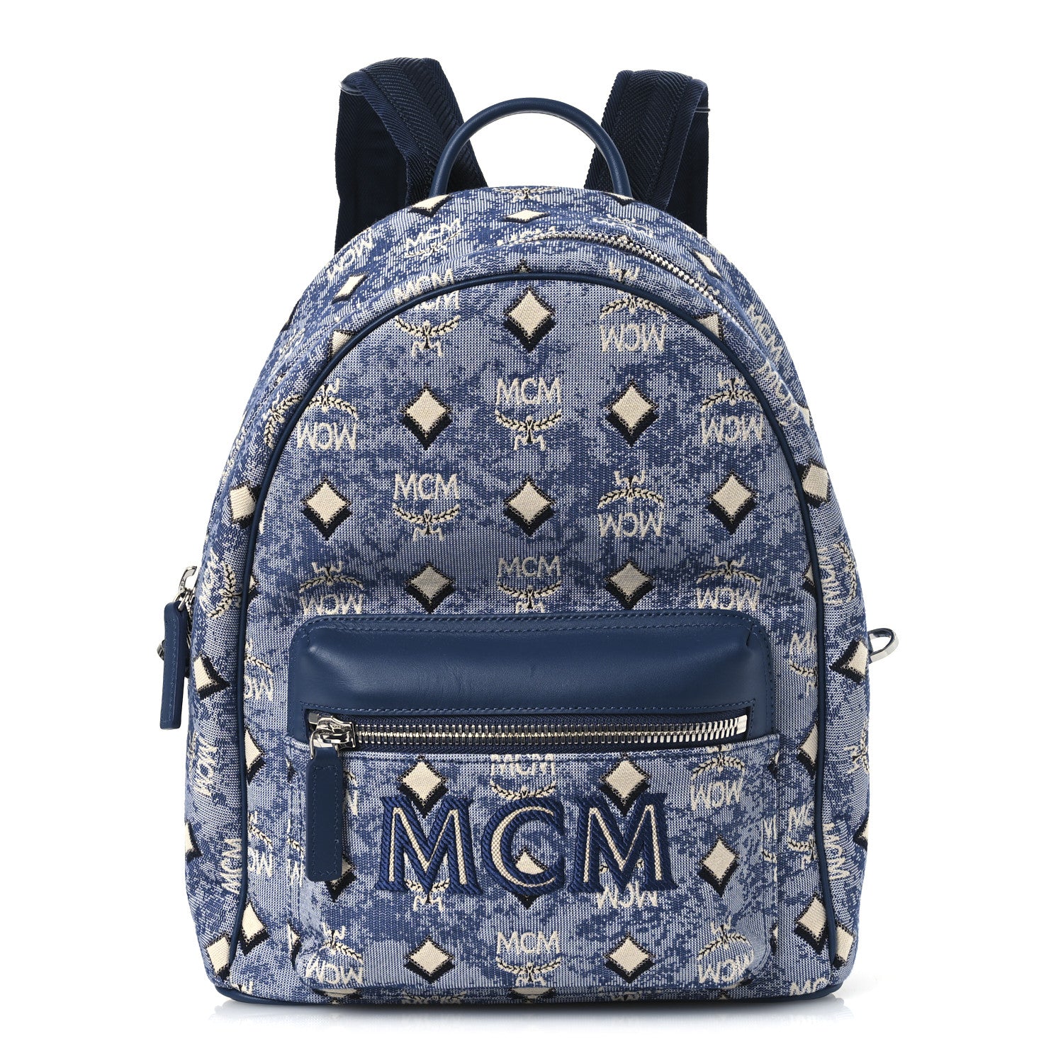 MCM Jacquard Monogram Small Backpack Blue 1 of 10