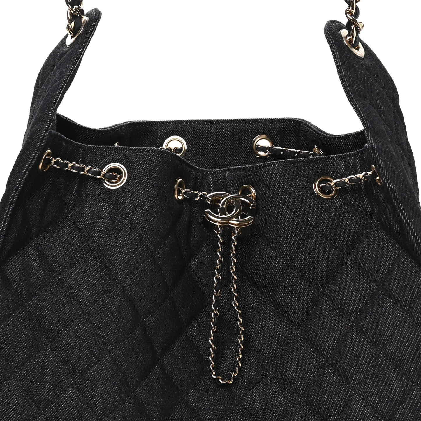 Denim Quilted Medium Chanel 25 Handbag Dark Blue