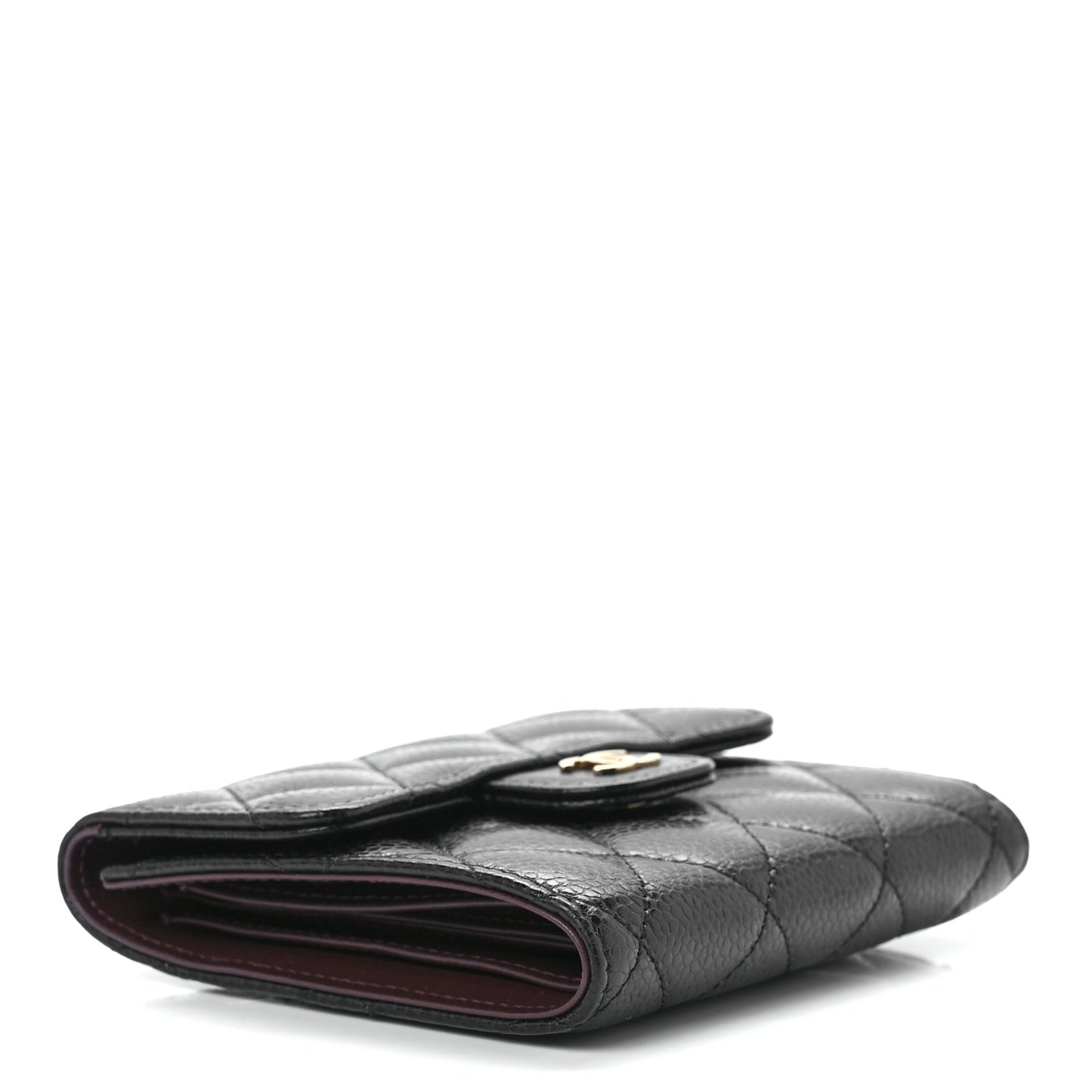 Caviar Quilted Compact Flap Wallet Black