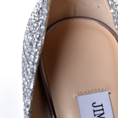 Jimmy Choo Glitter Fabric Baxen Peep Toe Wedges 36.5 Silver 8 of 9