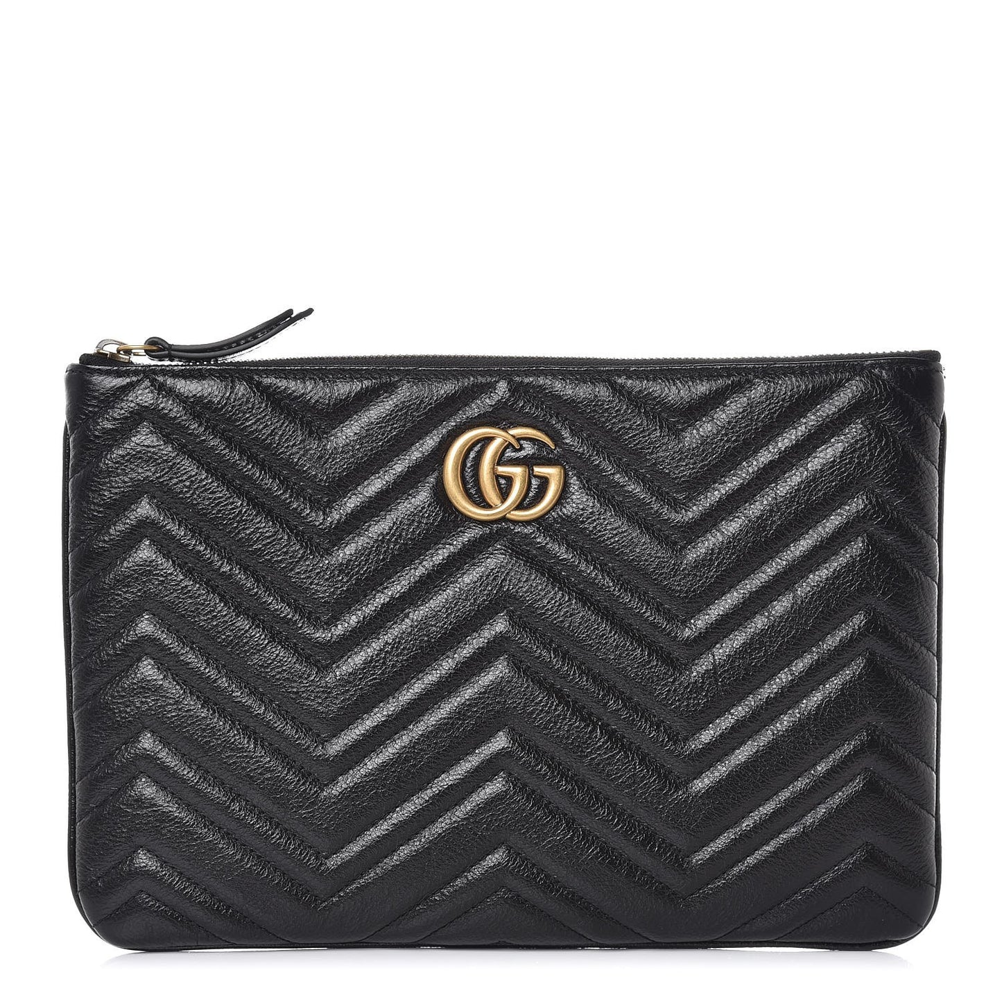 Azalea Calfskin Matelasse Heart GG Marmont Zip Pouch Black