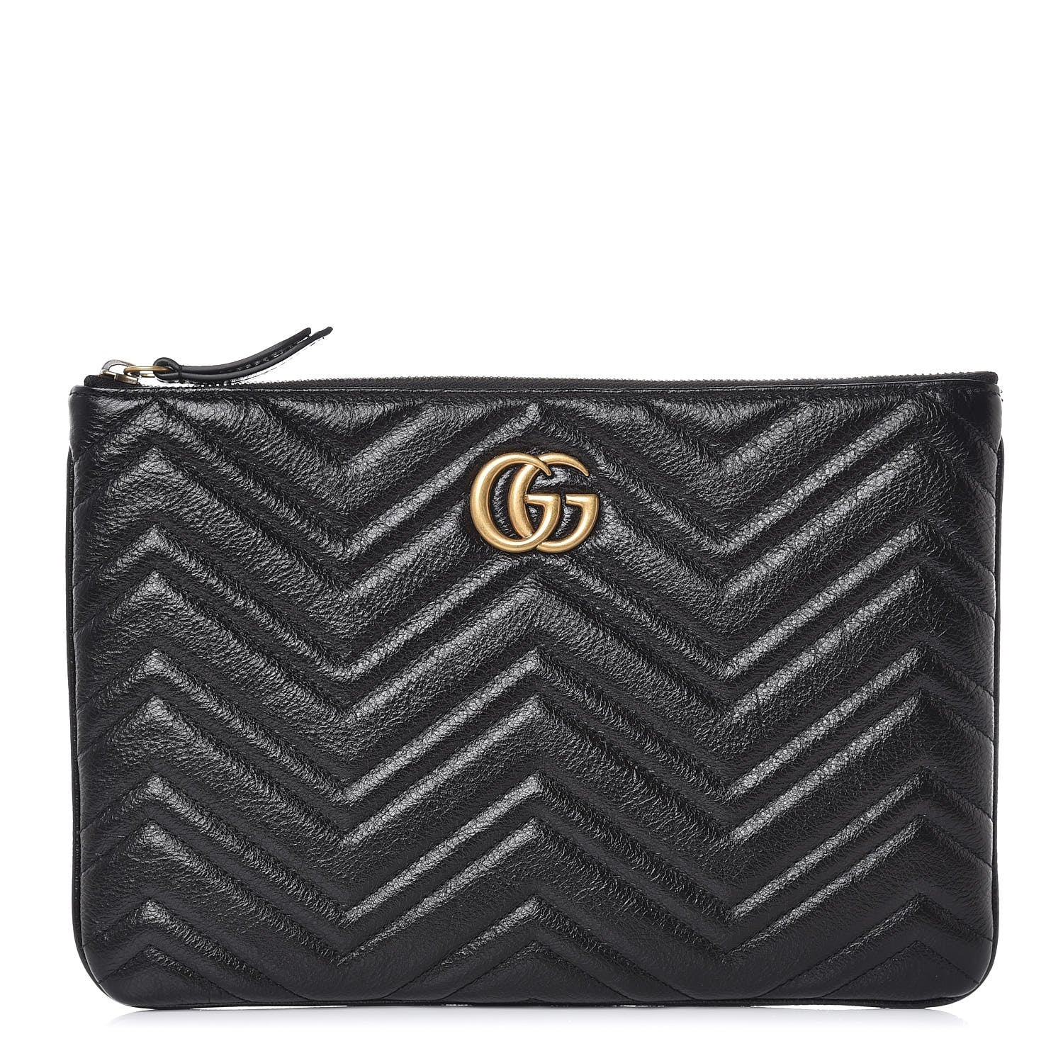 Gucci Azalea Calfskin Matelasse Heart GG Marmont Zip Pouch Black 1 of 8