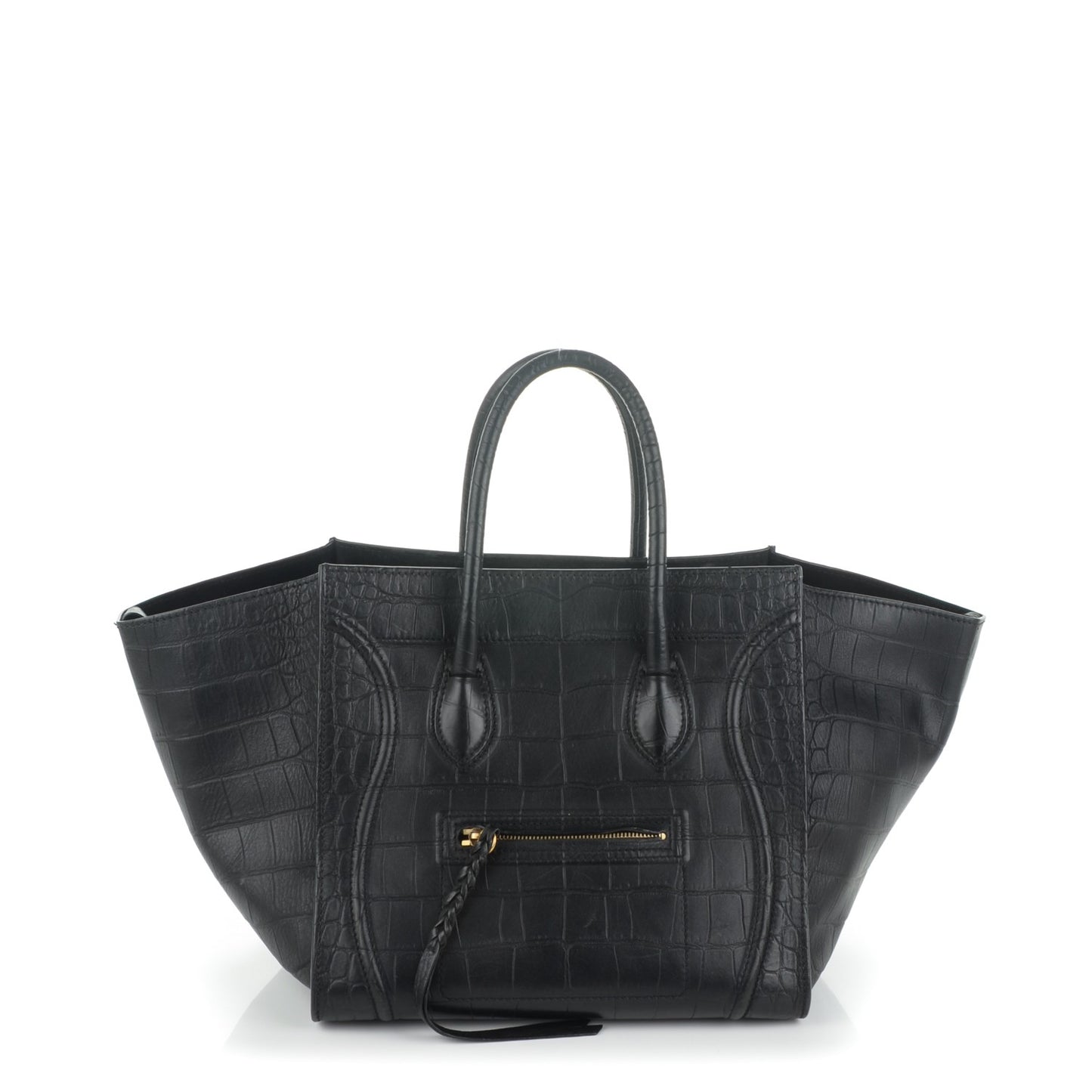 Crocodile Embossed Calfskin Medium Phantom Luggage Black