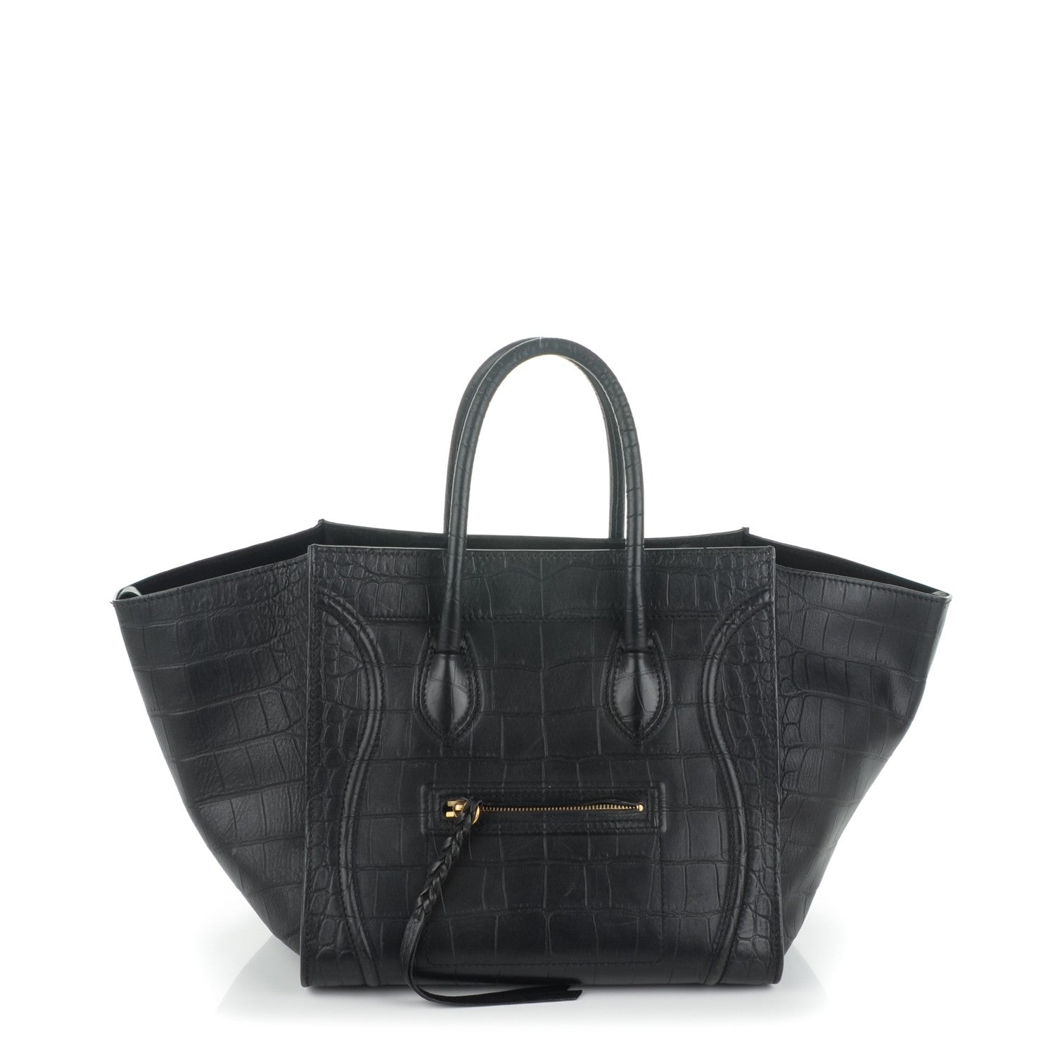 Celine Crocodile Embossed Calfskin Medium Phantom Luggage Black 1 of 7