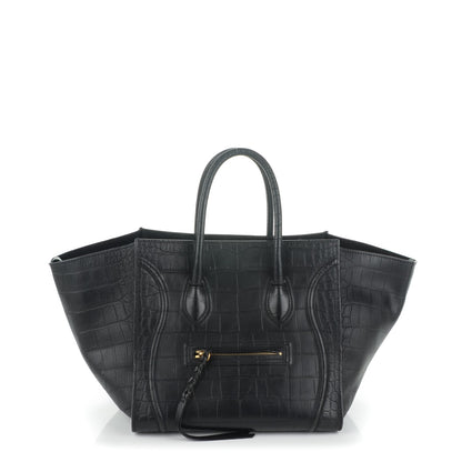Celine Crocodile Embossed Calfskin Medium Phantom Luggage Black 1 of 7