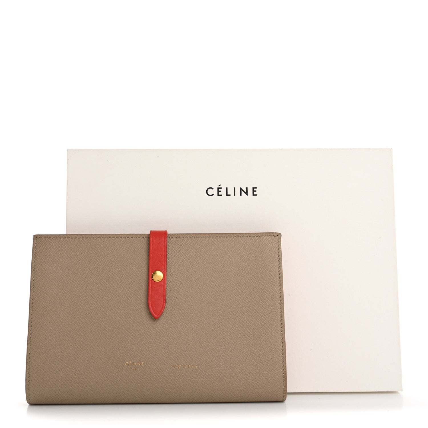 Celine Grained Calfskin Large Multifunction Strap Wallet Light Taupe Red 10 of 10