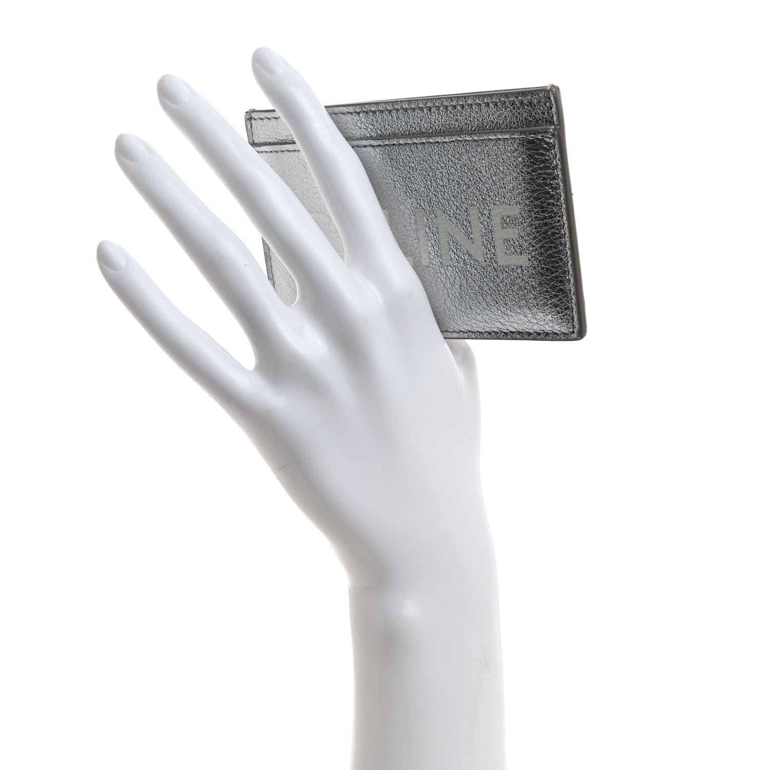 Celine Calfskin Logo Card Holder Silver 2 of 9
