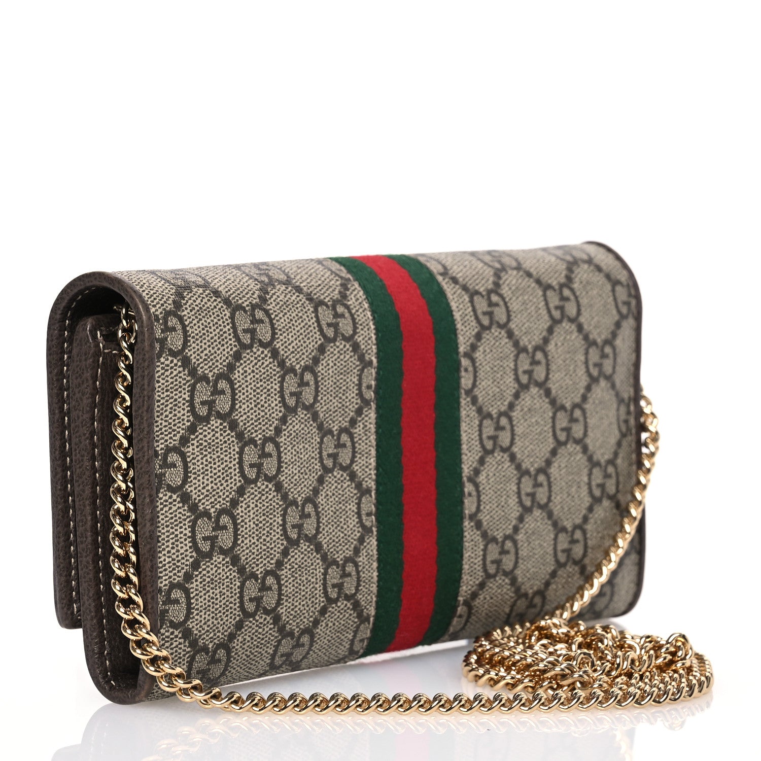 Gucci GG Supreme Monogram Web Ophidia Wallet On Chain Brown 3 of 19