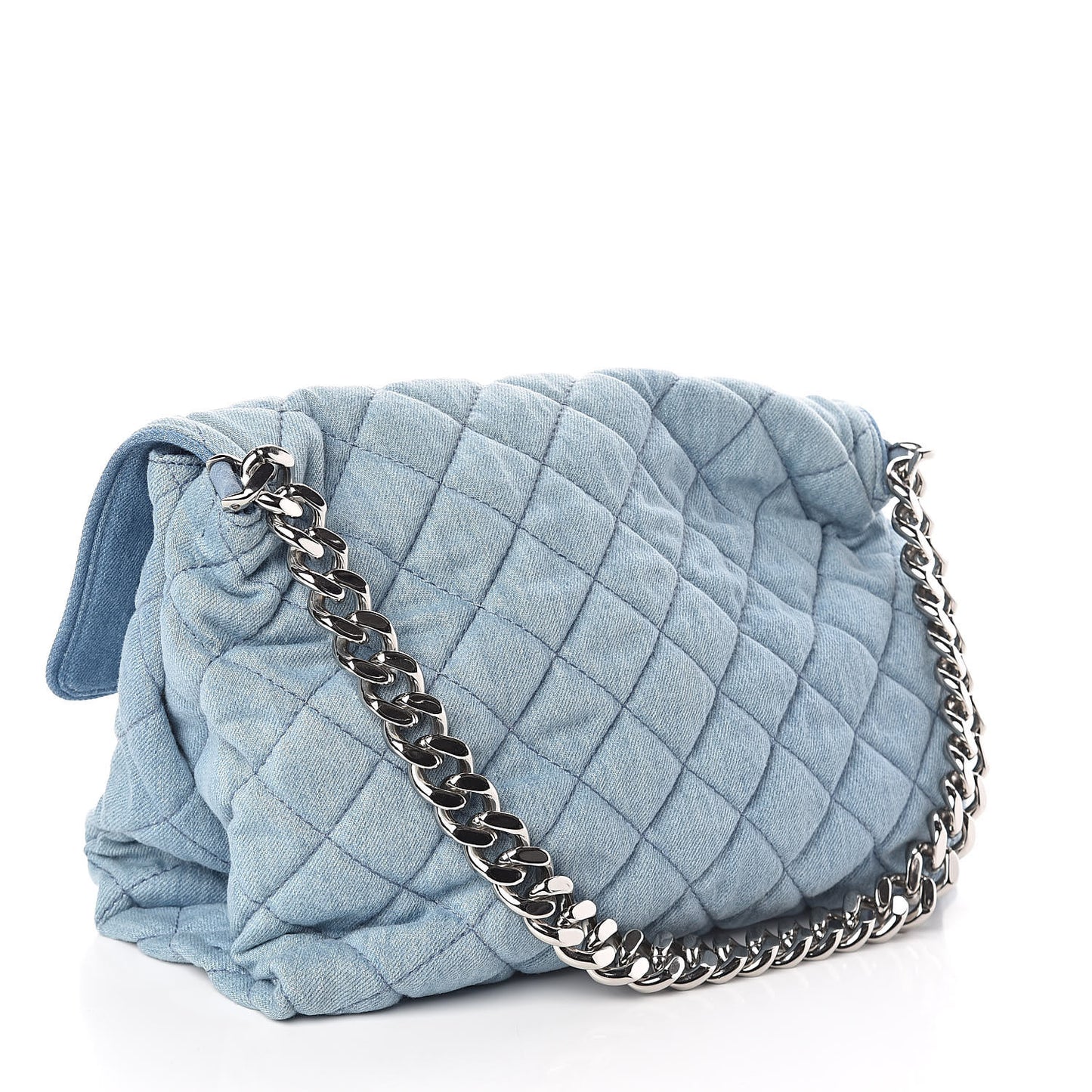 Eco Denim Quilted Large Beckett Shoulder Bag Blue