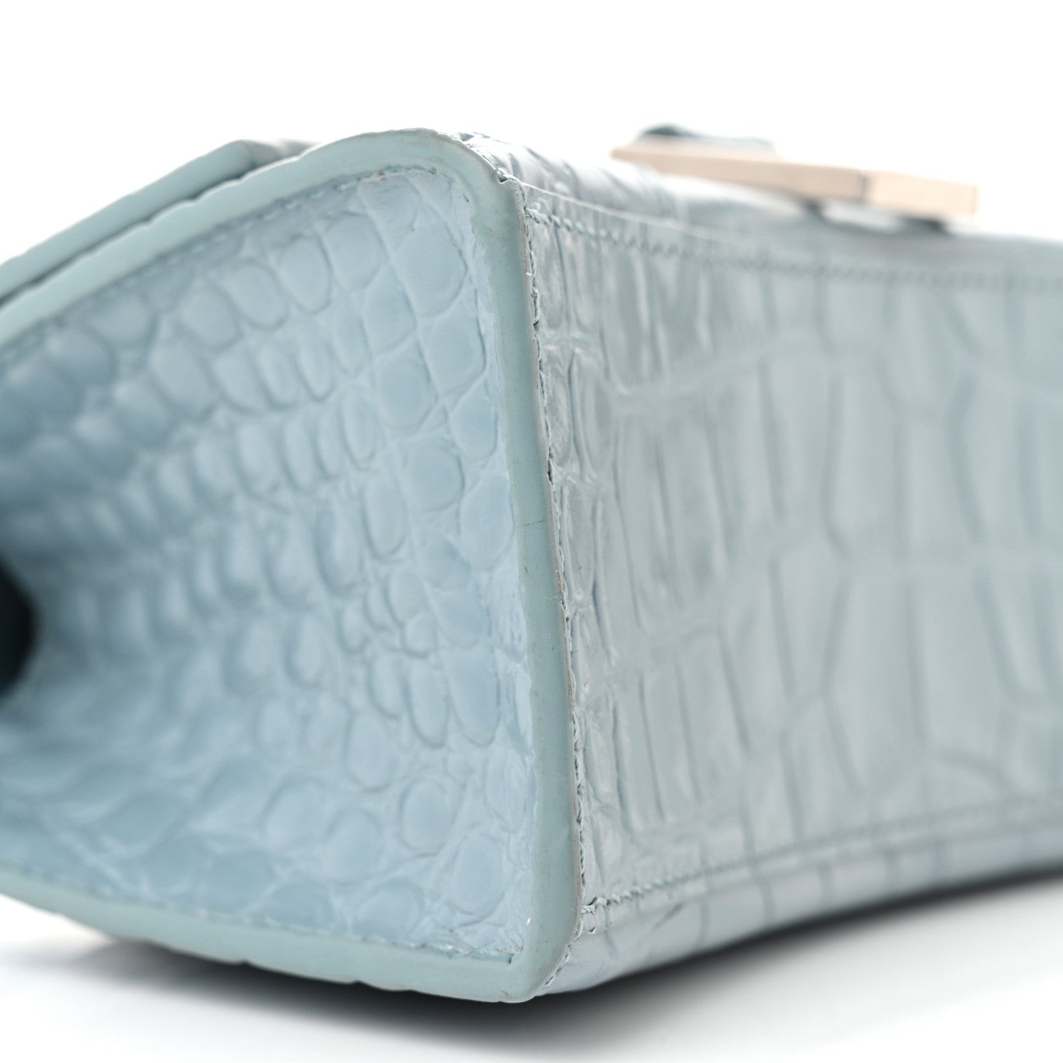 Balenciaga Shiny Calfskin Crocodile Embossed Hourglass Top Handle Bag XS Blue Grey 10 of 14