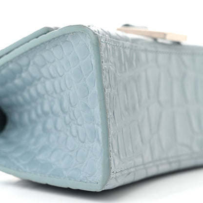 Balenciaga Shiny Calfskin Crocodile Embossed Hourglass Top Handle Bag XS Blue Grey 10 of 14