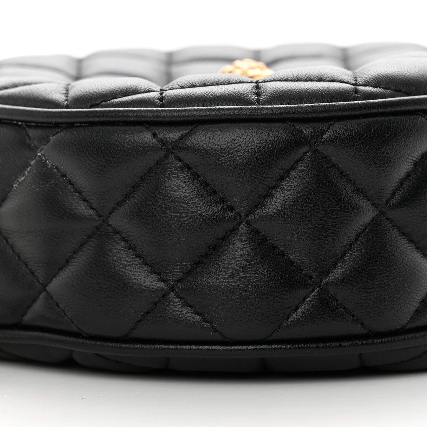 Nappa Quilted Medusa Round Camera Bag Black