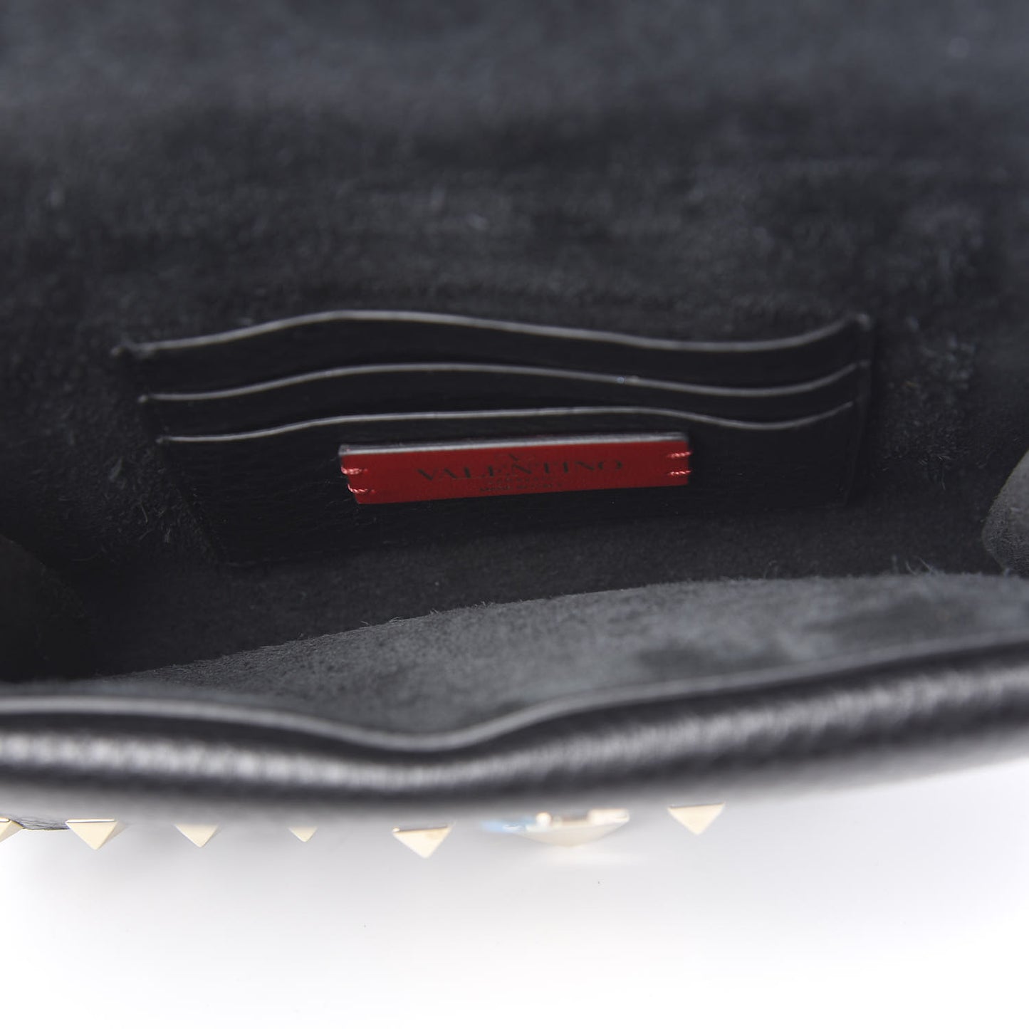Grainy Calfskin Rockstud Double Flap Belt Bag Black