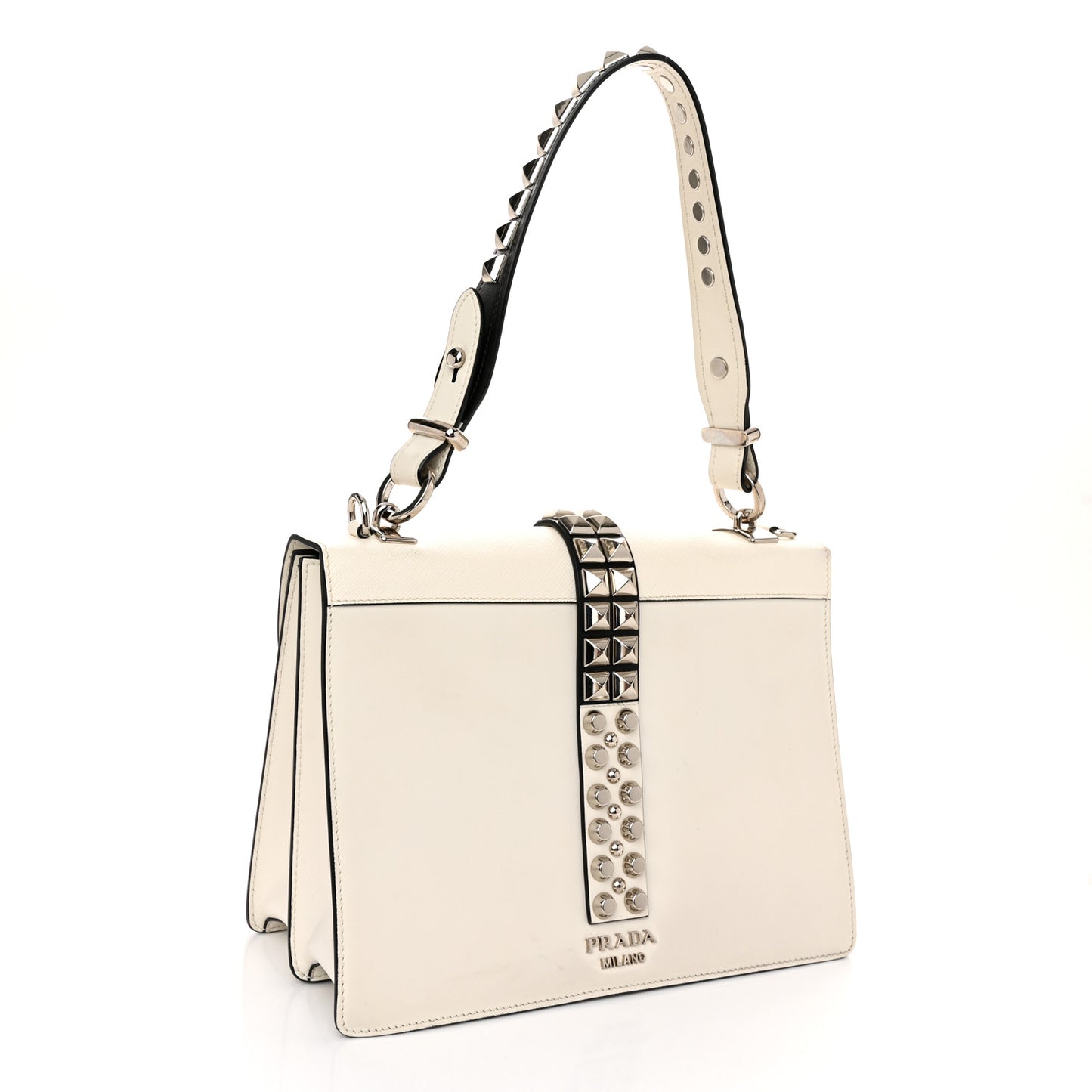 Saffiano City Calfskin Studded Elektra Shoulder Bag White