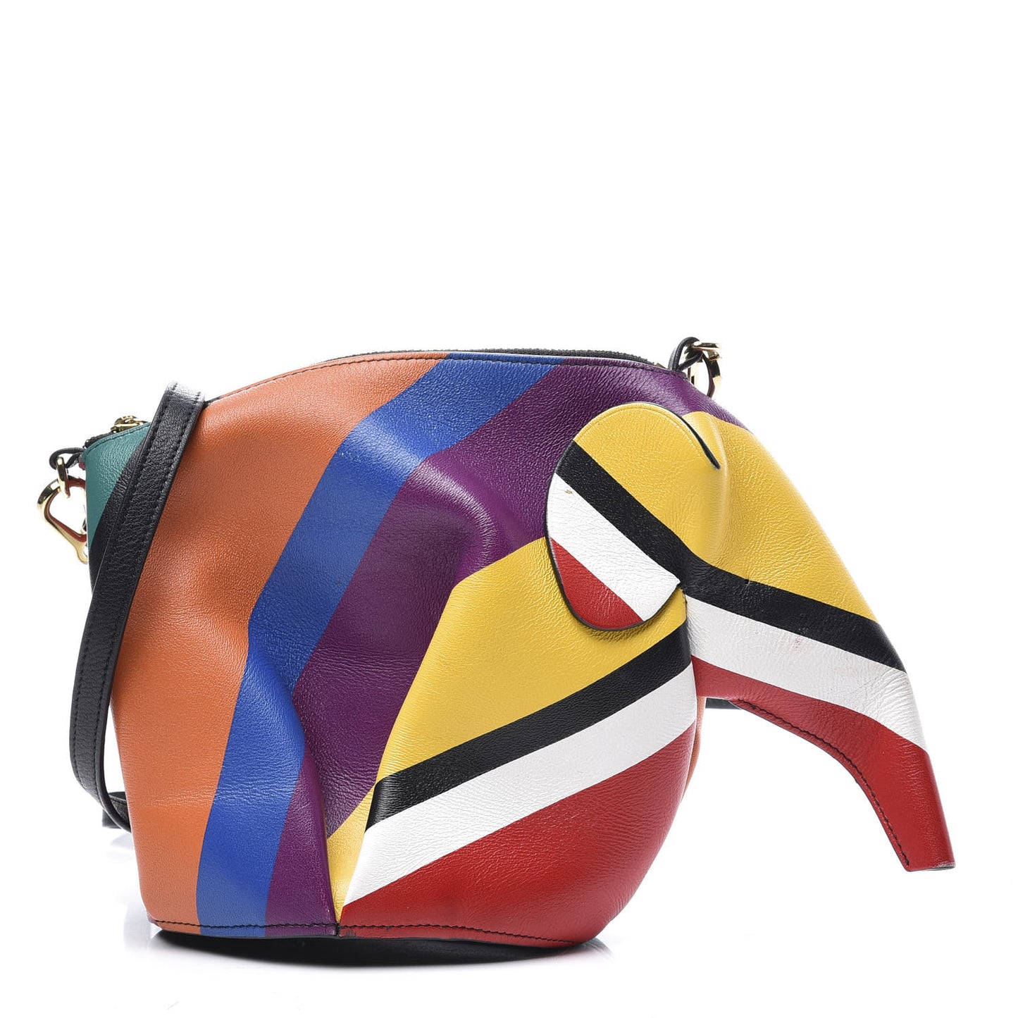 Calfskin Mini Striped Elephant Crossbody Bag Multicolor