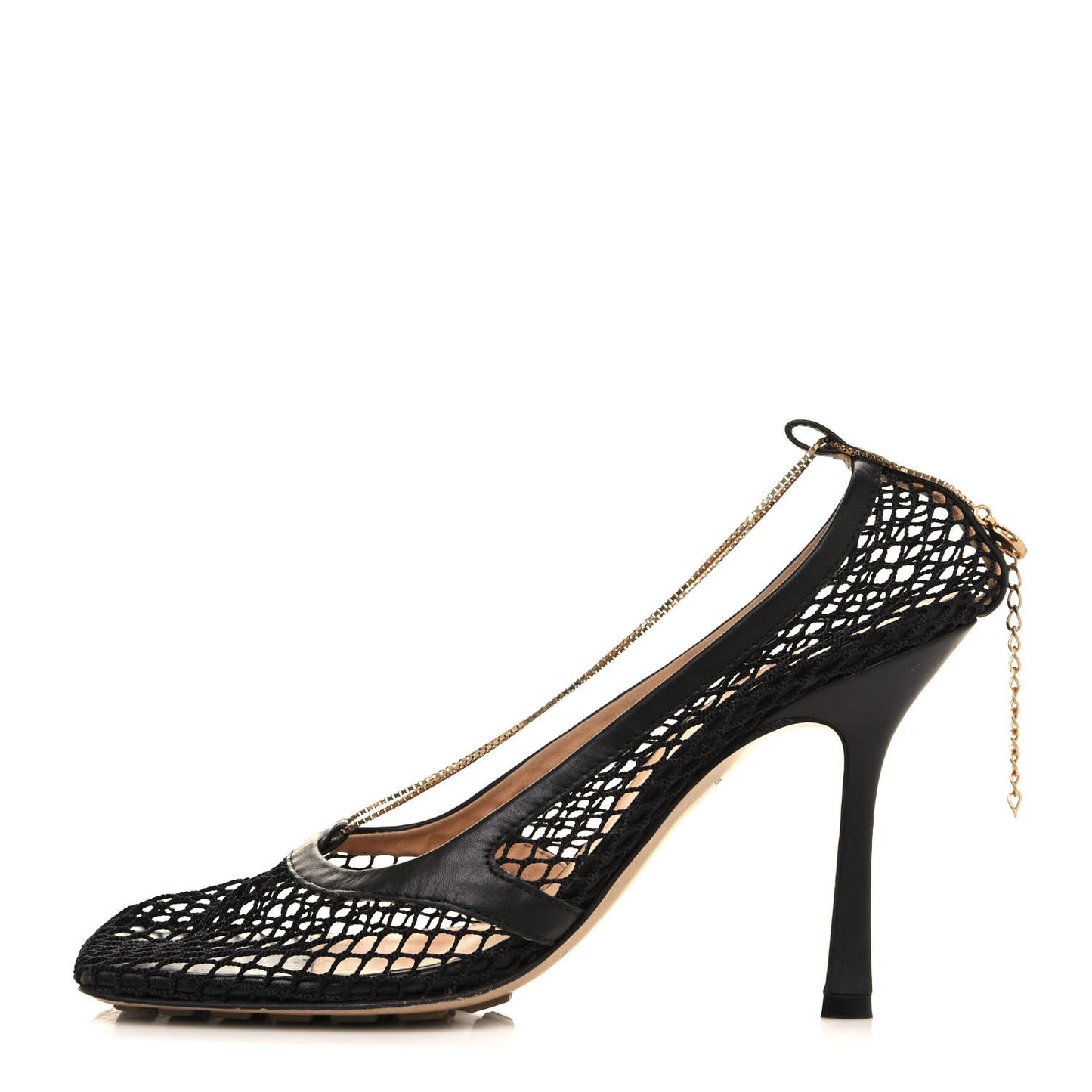 Mesh Calfskin Chain Stretch Pumps 38 Black