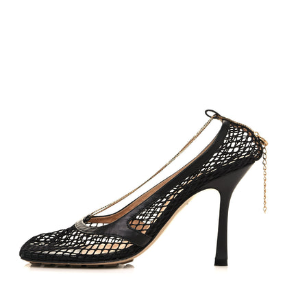 Bottega Veneta Mesh Calfskin Chain Stretch Pumps 38 Black 1 of 9