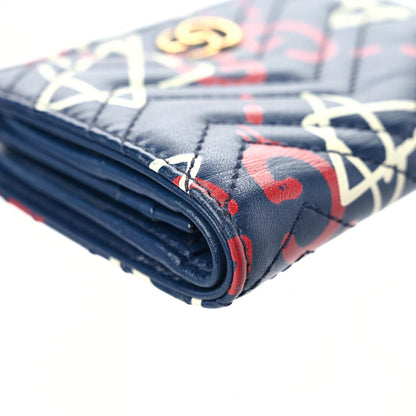 Gucci Calfskin Matelasse GucciGhost GG Marmont Card Case Blue Agata Hibiscus Red 14 of 19