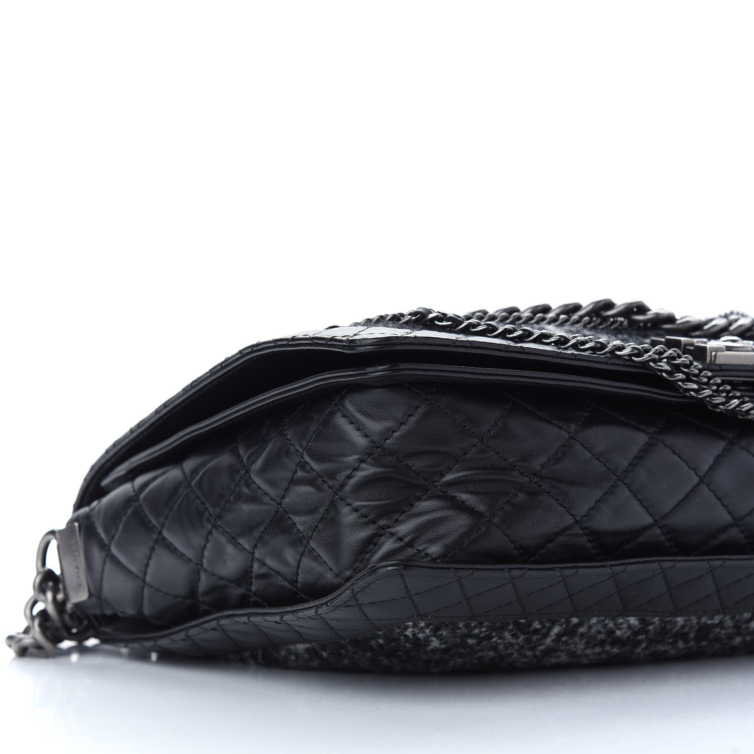 Chanel Calfskin Tweed Enchained XL Boy Flap Black 8 of 10