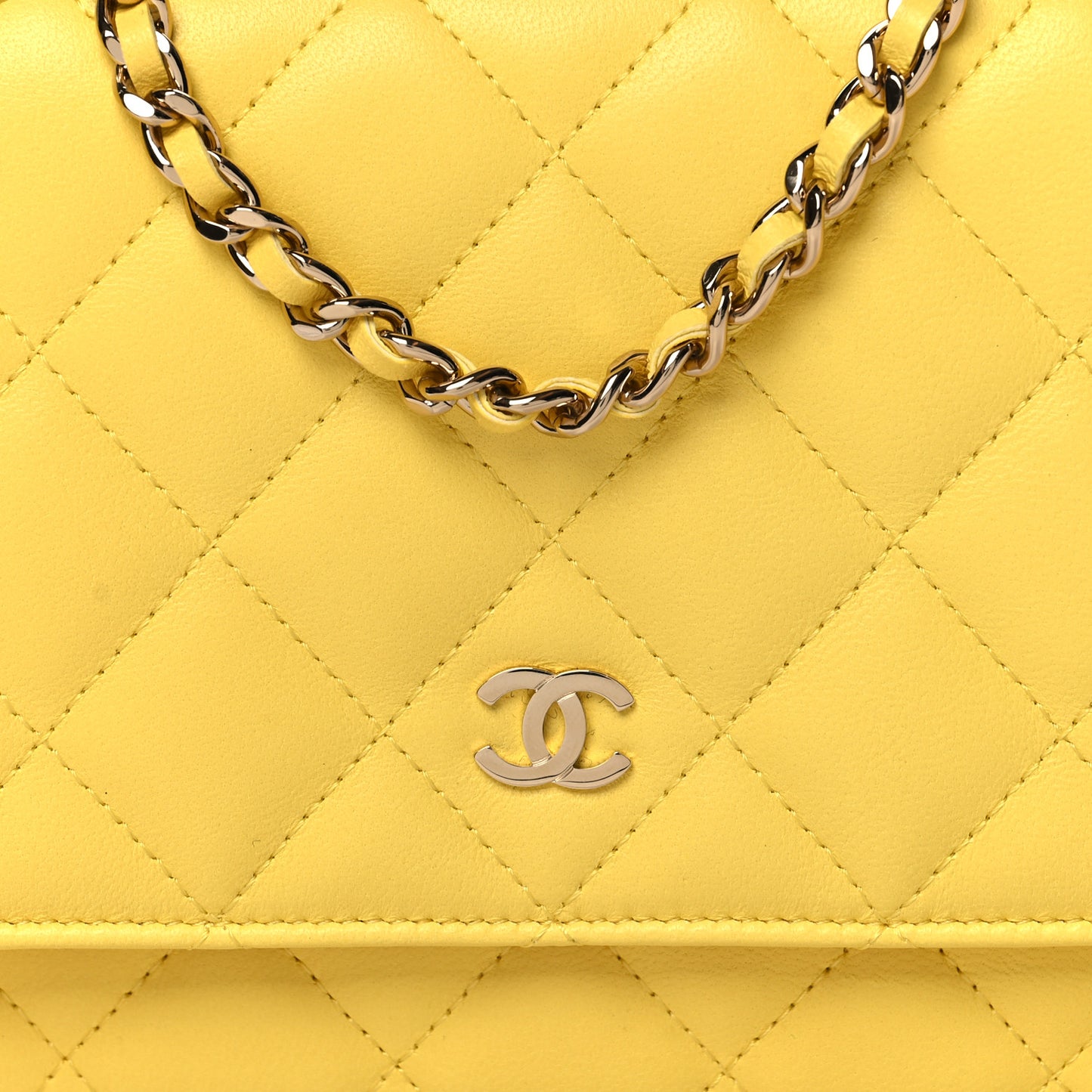 Lambskin Quilted Wallet on Chain WOC Yellow