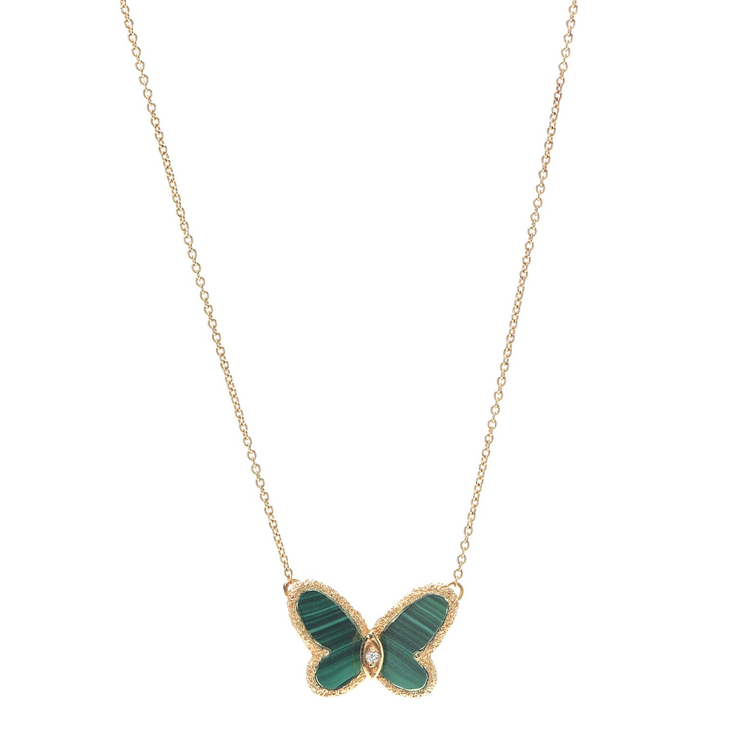 18K Yellow Gold Diamond Malachite Vintage Alhambra Butterfly Pendant Necklace