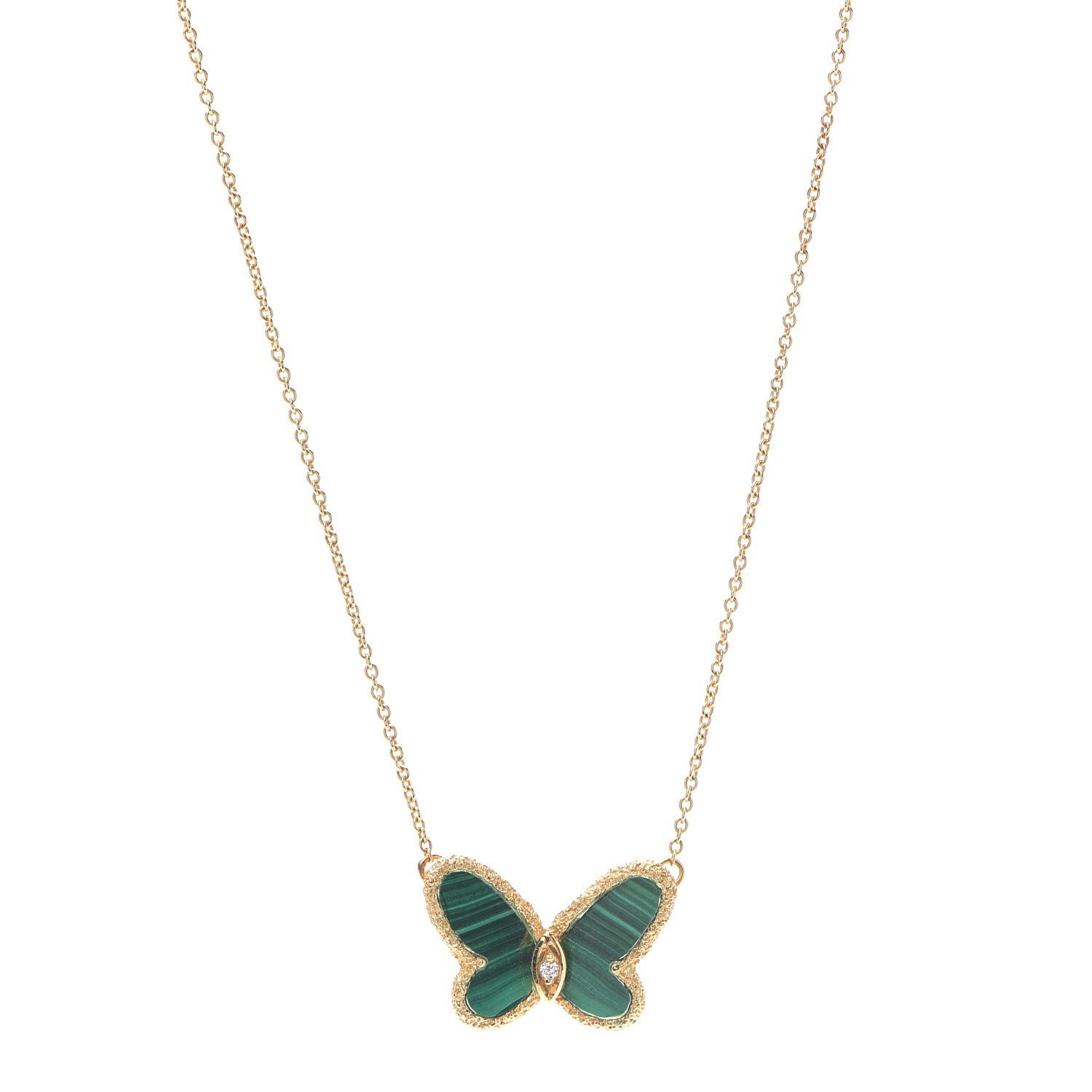 Van Cleef & Arpels 18K Yellow Gold Diamond Malachite Vintage Alhambra Butterfly Pendant Necklace 1 of 5