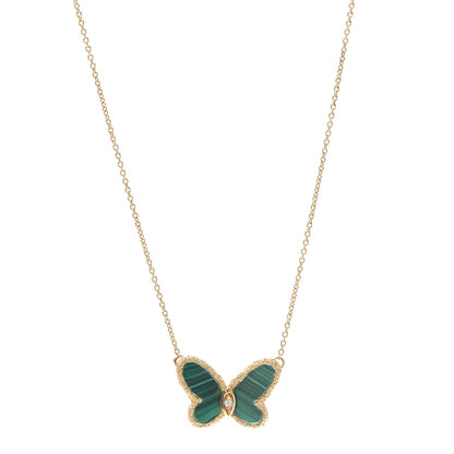 Van Cleef & Arpels 18K Yellow Gold Diamond Malachite Vintage Alhambra Butterfly Pendant Necklace 1 of 5
