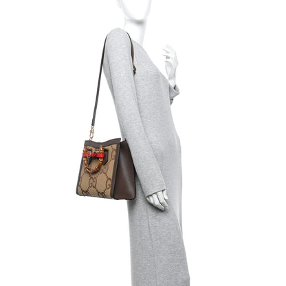 Gucci Monogram Jumbo GG Textured Dollar Calfskin Small Diana Tote Bag Camel Ebony New Acero Pomegranate Red 2 of 11