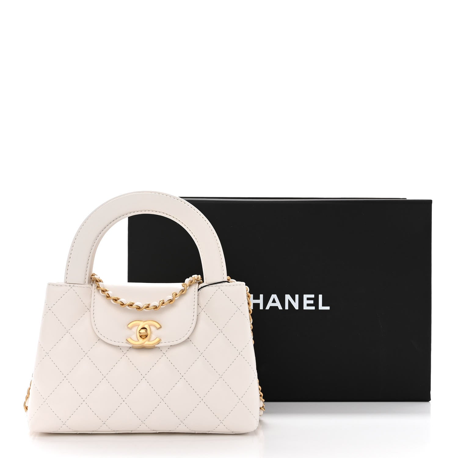 Chanel Shiny Aged Calfskin Quilted Nano Kelly Shopper White 11 of 11